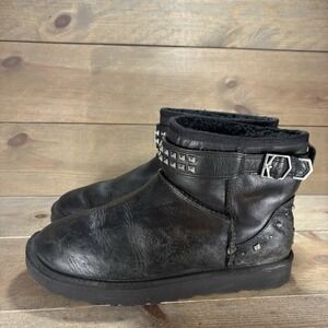 ugg neva deco womens size 9 shoes black leather studded snow boots